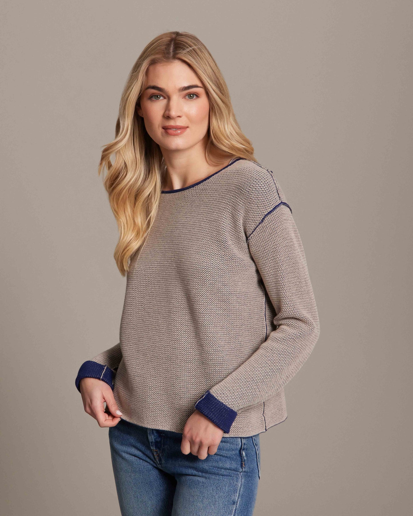 Cotton Cashmere Plaited Reversible Pullover