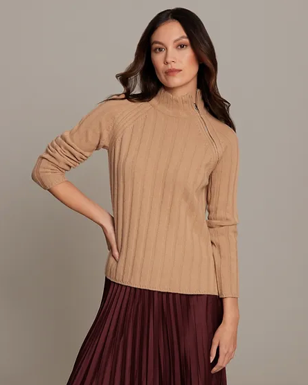 Talia Rib Zip Raglan Turtleneck