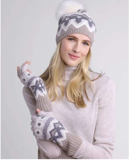 Hollie Fair Isle Fox Pom Pom Hat And Fingerless Glove Set