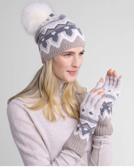 Hollie Fair Isle Fox Pom Pom Hat And Fingerless Glove Set