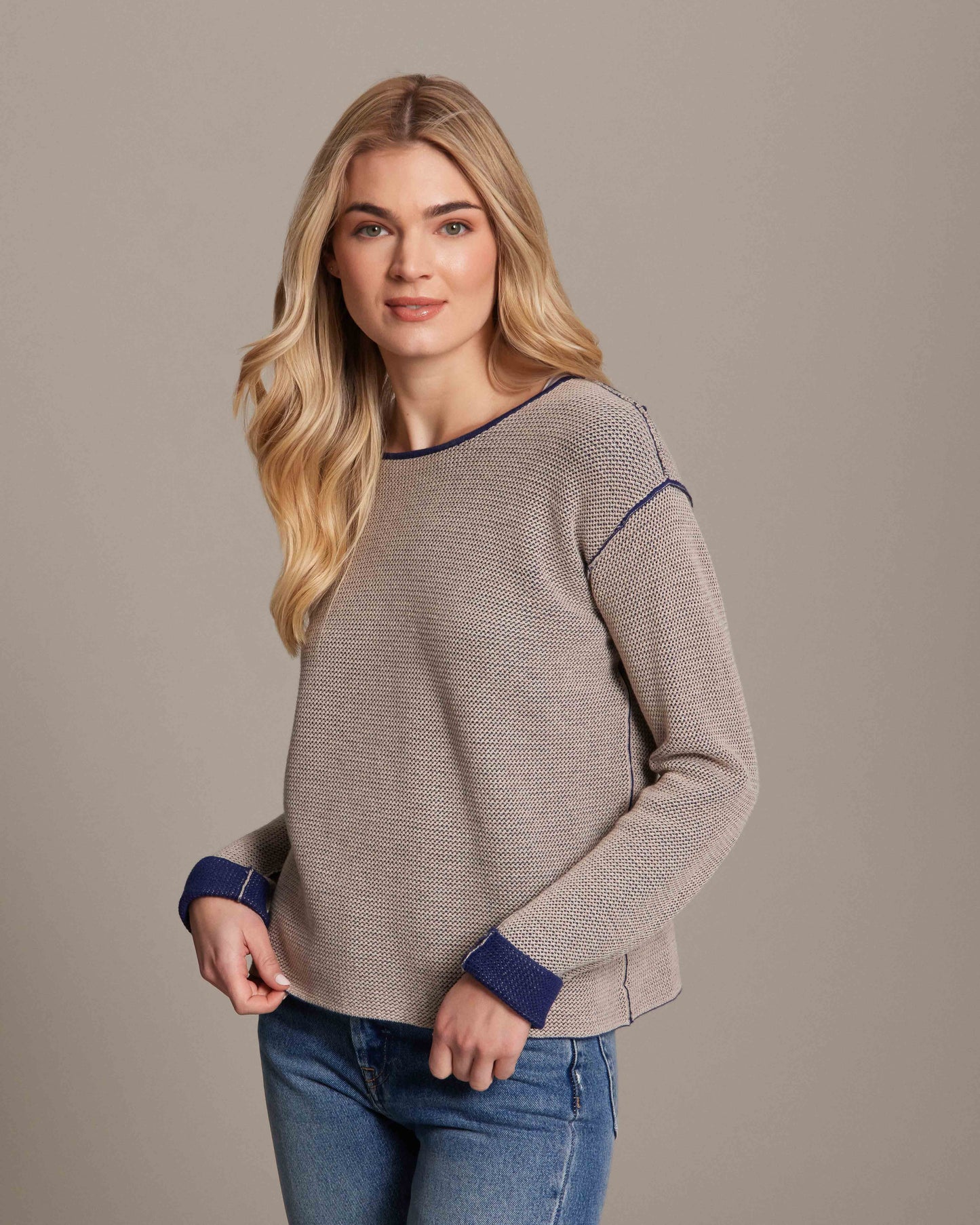 Cotton Cashmere Plaited Reversible Pullover