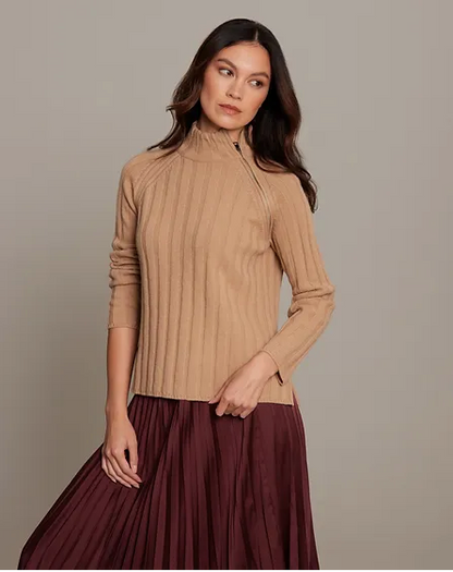 Talia Rib Zip Raglan Turtleneck